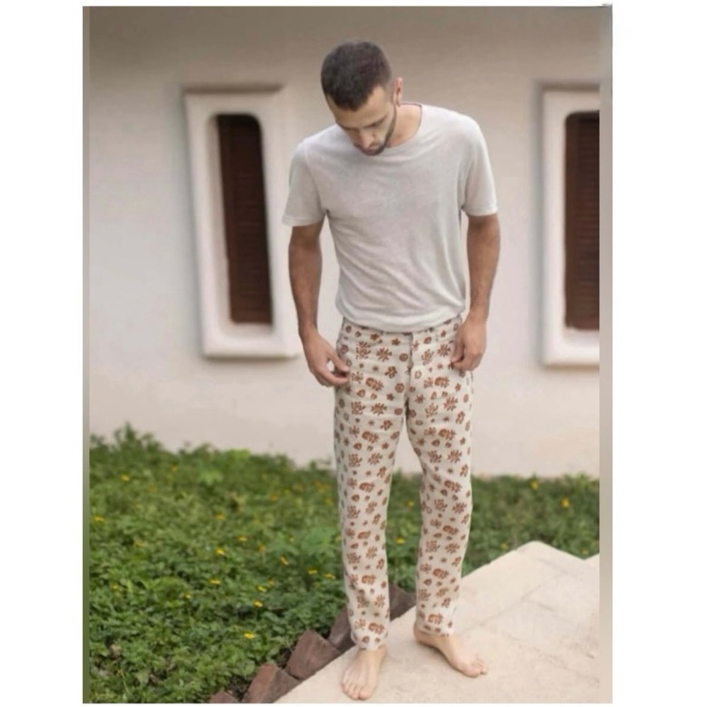 Alex Crane 100% Linen Cham Pants Flower Print Rare Collab with Lea Carey Size 30